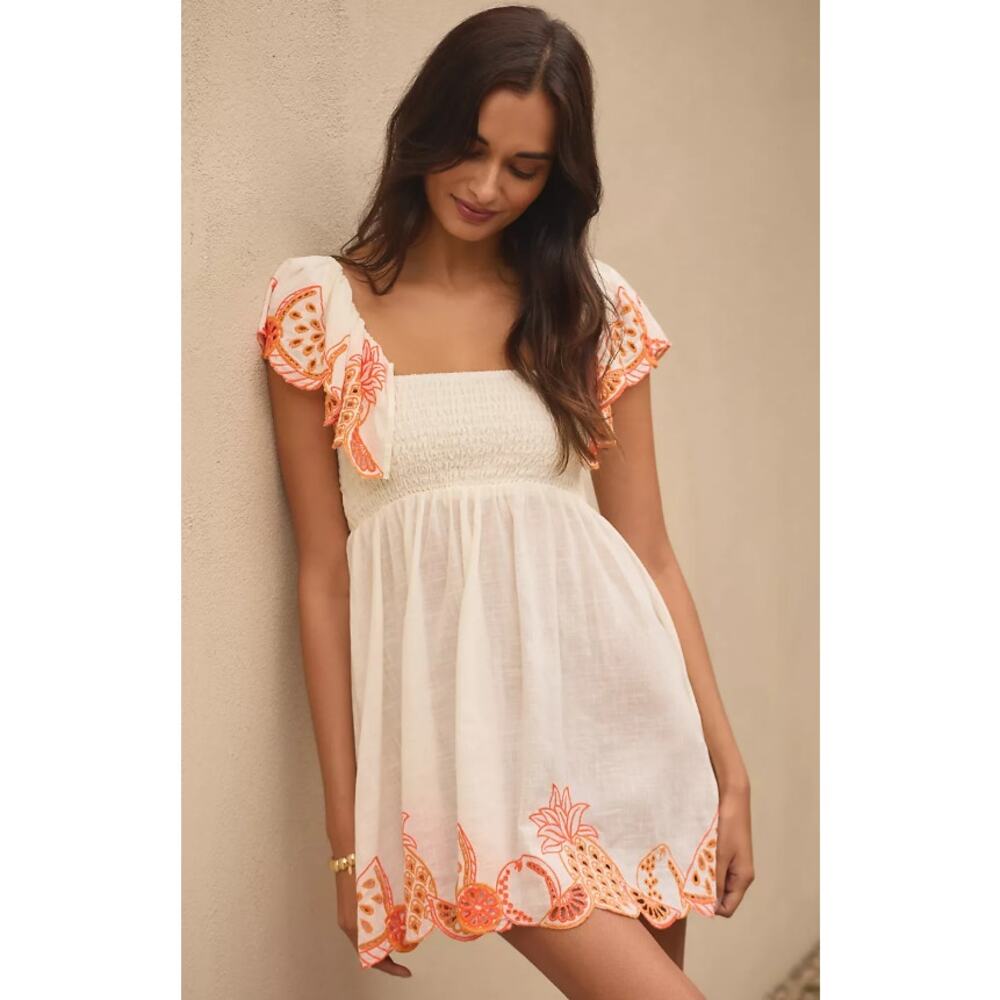 EUC Anthropologie Flutter-Sleeve Embroidered Cotton Mini Dress - Medium - Picture 3 of 5